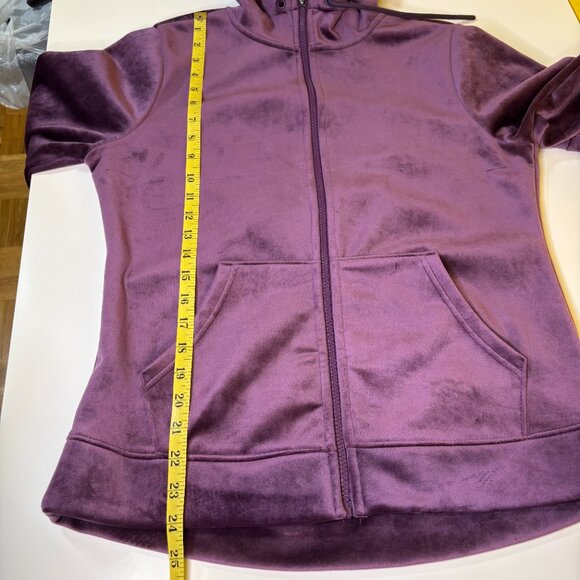 Time & Tru Velour Full Zip Hooded Sweater Women Sz Small (4-6) Purple Glam Comfy - Picture 5 of 8